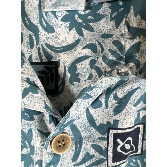 OP Sport Mens Size L Hawaiian Camp Shirt Blue Retro Print Cotton Blue Side Slits - Picture 7 of 10